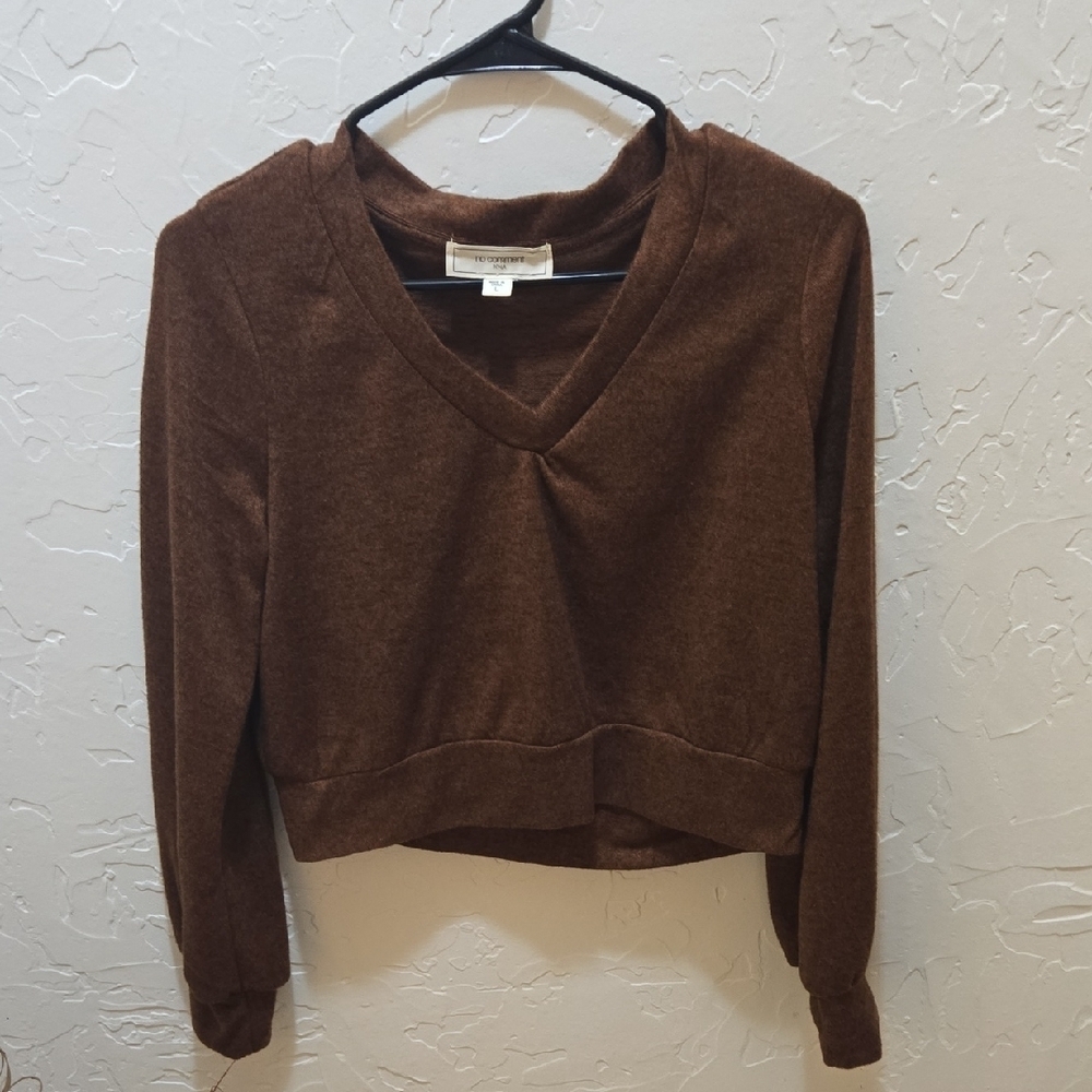 3/$10 No Comment Chocolate Brown V-Neck Cropped Sweater